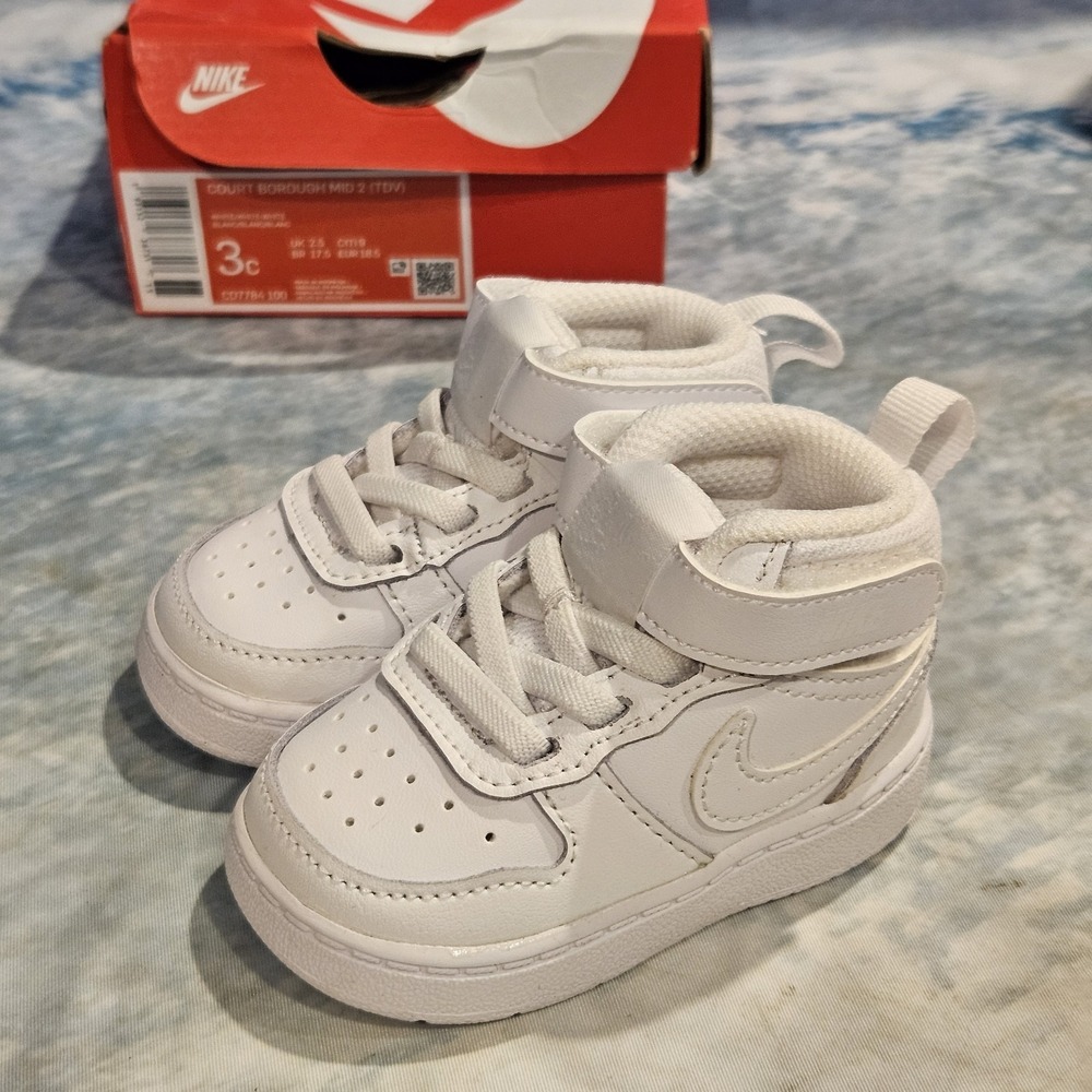 Nike Court Borough Mid 2 TDV Baby Shoes White Size 3C Sneakers Box